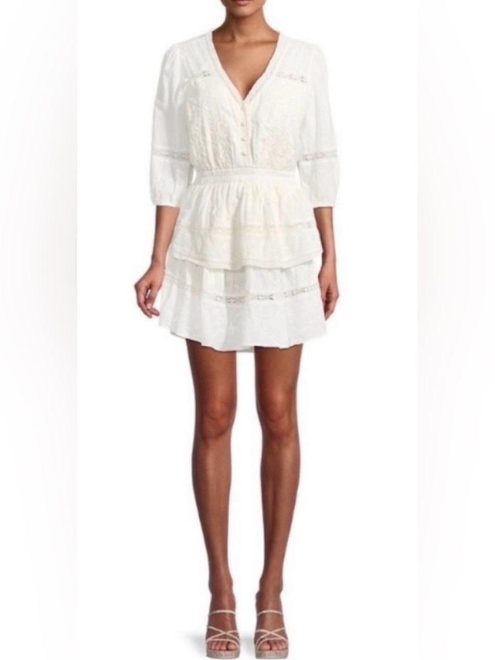 Allison New York - White Tiered Lace-Trim Mini Dress